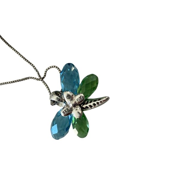 Sterling Silver AU 925 BIG Swarovski® Element green blue Butterfly Necklace - Picture 5 of 9